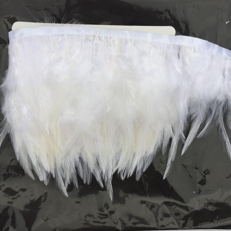 Shekyeon 2yards Rooster Hackle Feather Trim Fringe for DIY Clothing Craft Dress Decoration(White) - Image 3